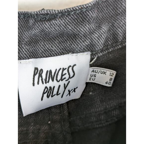 Princess Polly Jeans Denim Ripped Distressed Straight Button Fly Black Size 8 - Picture 11 of 14